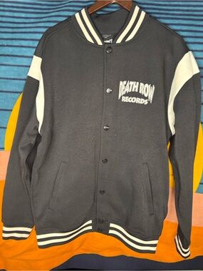 Death Row Records Black & White Varsity Bomber Jacket for Men